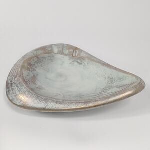 MCM Atomic Ashtray Ceramic Boomerang Trinket Dish Pottery Bowl Teal Green Gold